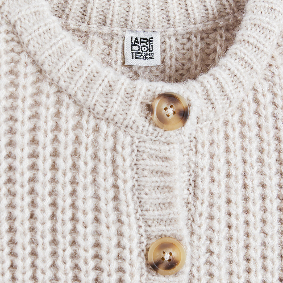 Gilet col rond, boutonné, en grosse maille ecru, LA REDOUTE COLLECTIONS