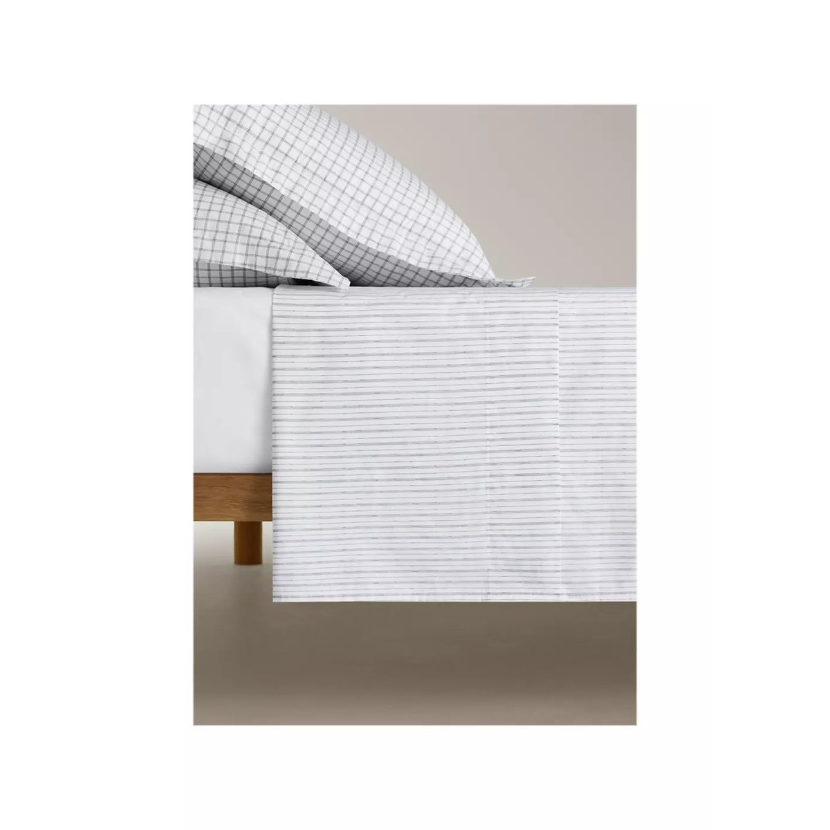 Drap plat percale rayures Lit 180/200 cm gris, MANGO HOME
