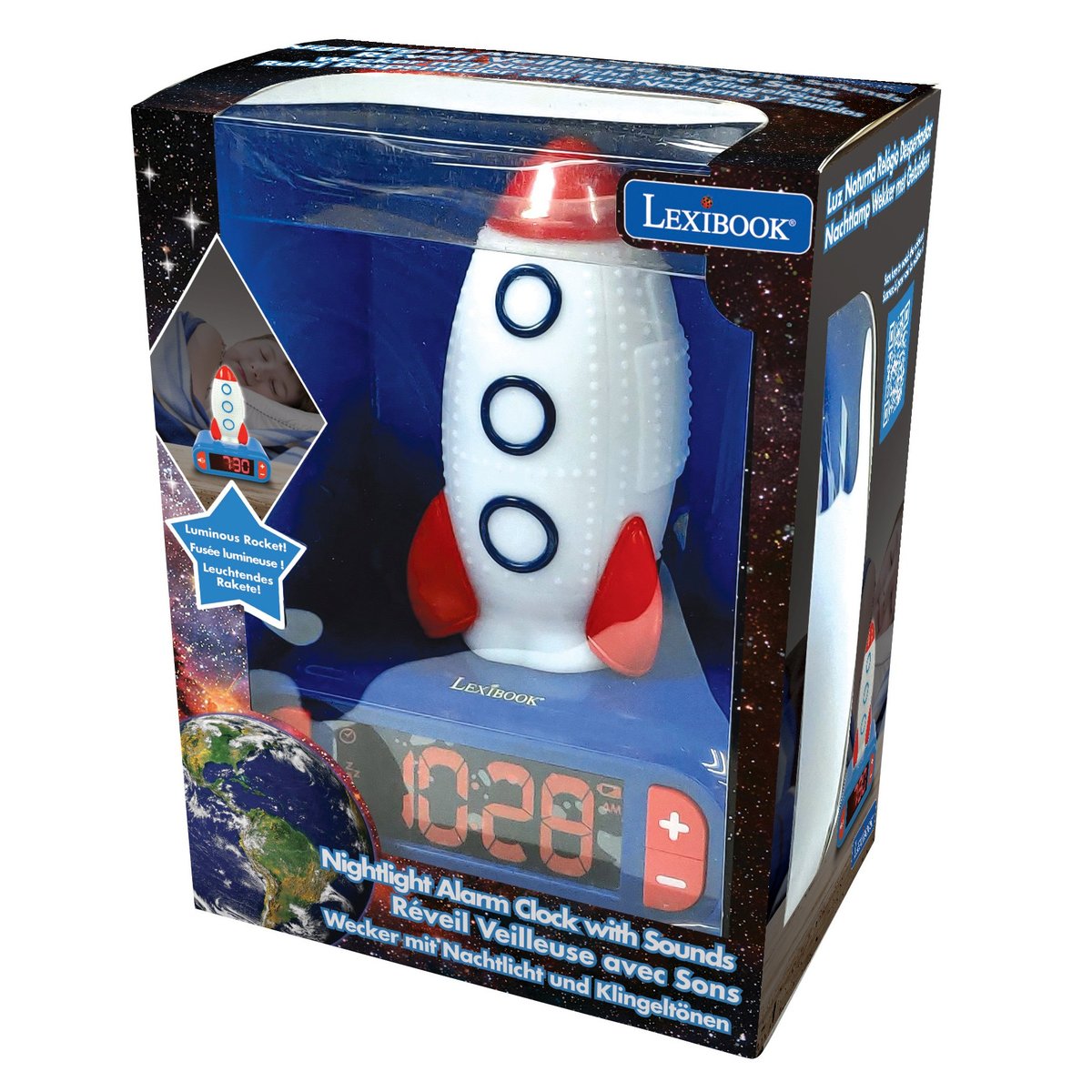 Réveil Veilleuse avec Fusée en 3D blanc, LEXIBOOK