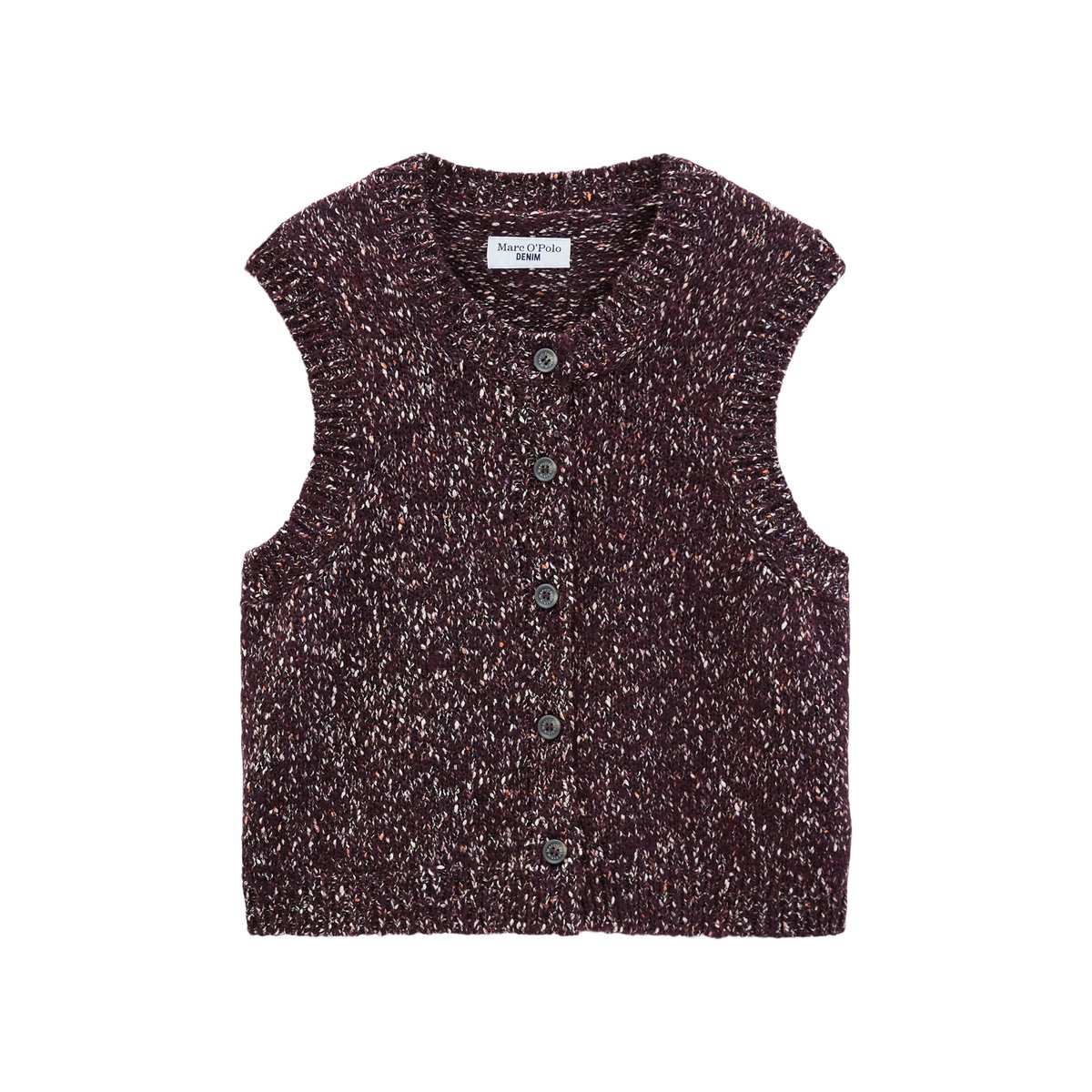 Cardigan sans manches en tweed, coupe classique en mélange de coton et de laine vierge rouge, MARC O’POLO DENIM