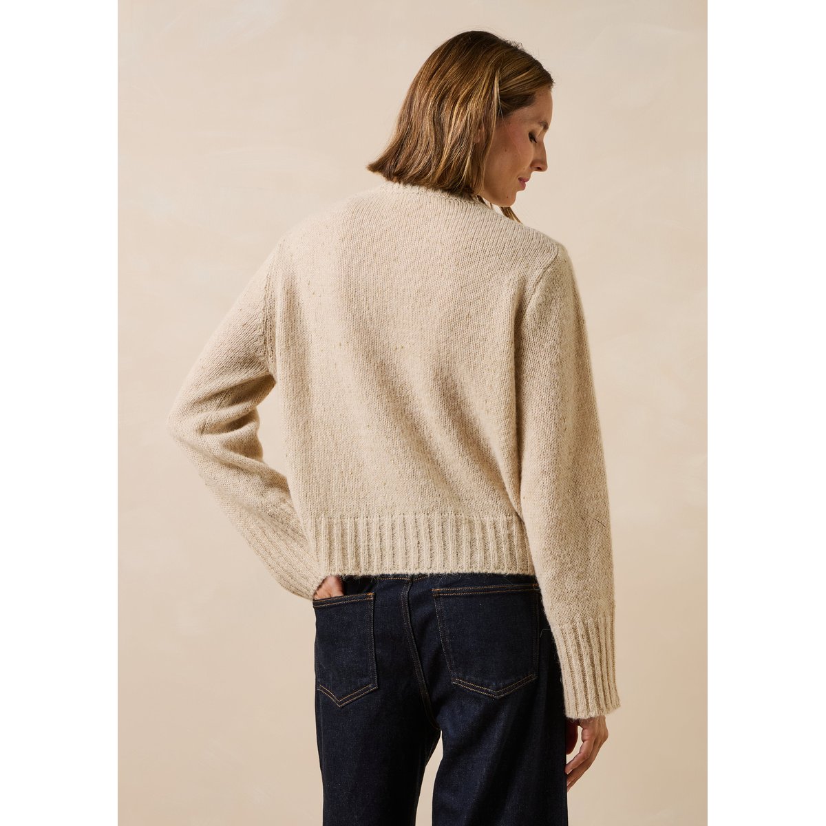 Pull manches longues en maille irisée col rond chanvre, LA FEE MARABOUTEE