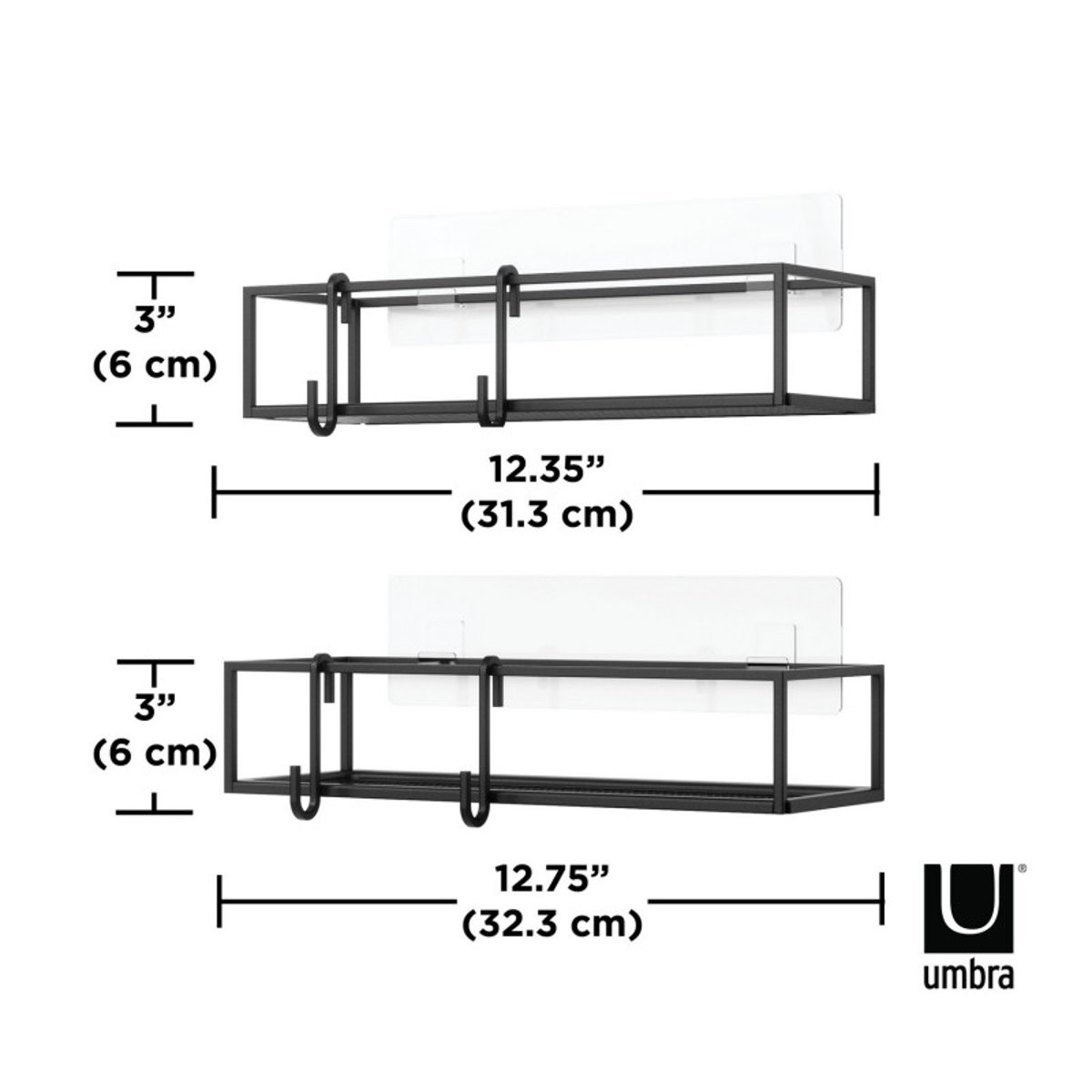Etagère de douche design acier CUBIKO set de 2 noir, UMBRA