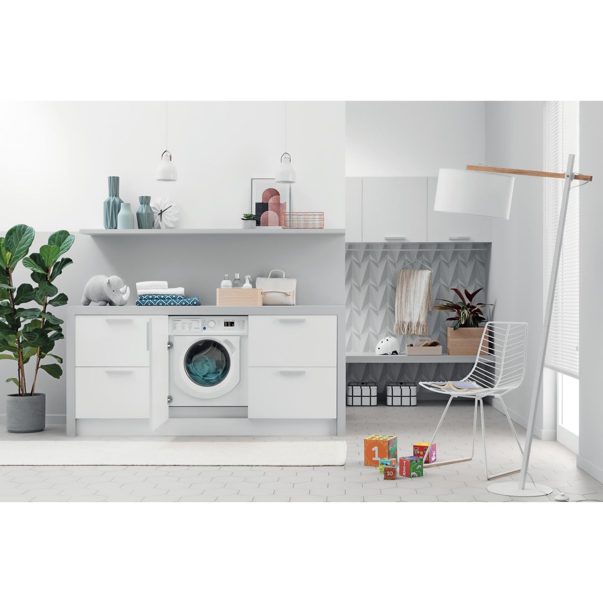 Lave linge hublot encastrable BIWMIL9146FR - 9 kg - 1400 tr/min - Classe A - Moteur induction blanc, INDESIT