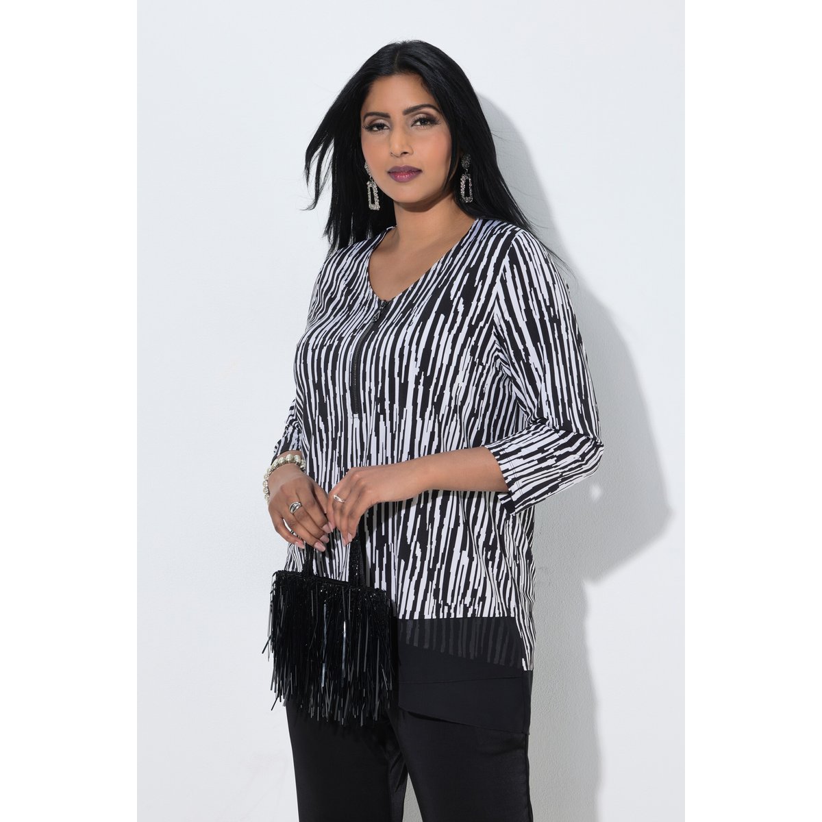 T-shirt rayé au tombé fluide noir, ULLA POPKEN
