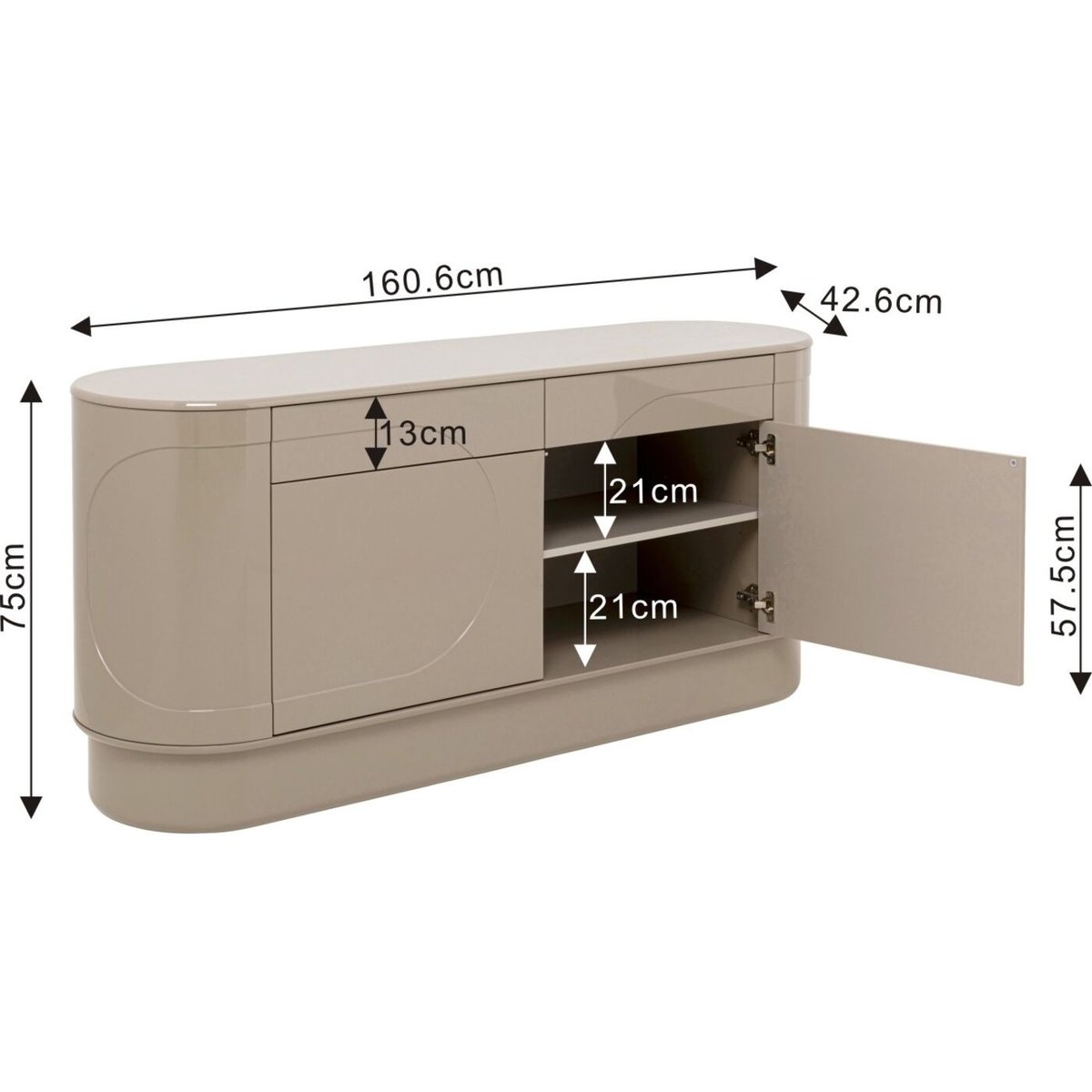 Buffet ovale 2 portes 2 tiroirs, GROOVE marron, KARE DESIGN