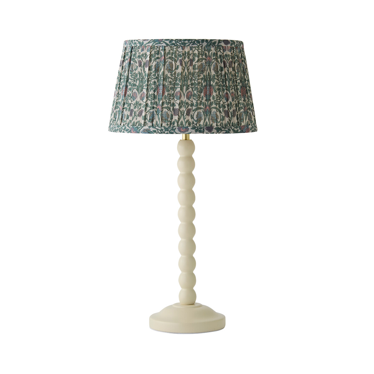 Bobbie Painted Cream Bobbin Table Lamp with Floral Pleated Shade green, SO'HOME