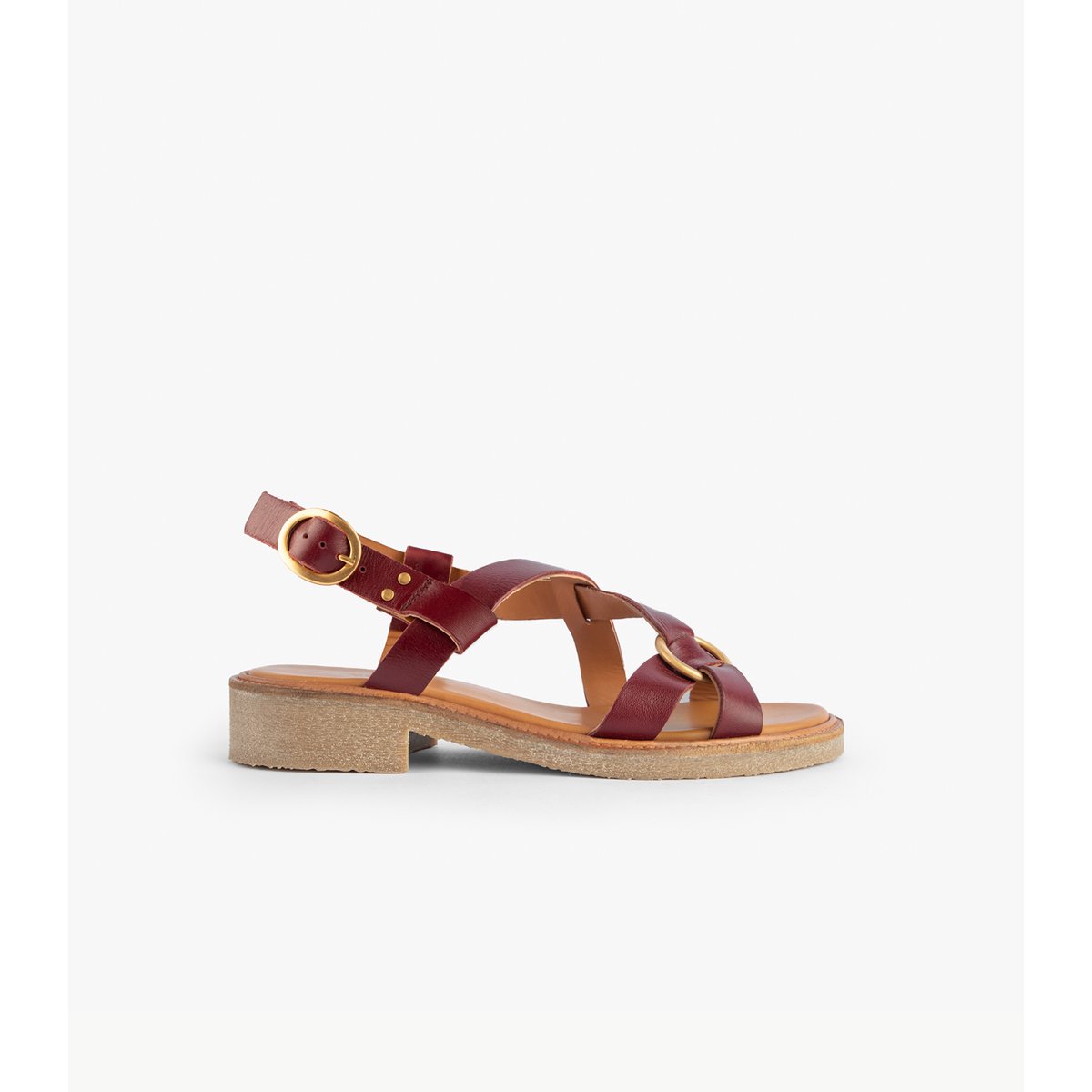 Sandale Cuir lisse MAÉ rouge bordeaux, MAISON TOUFET