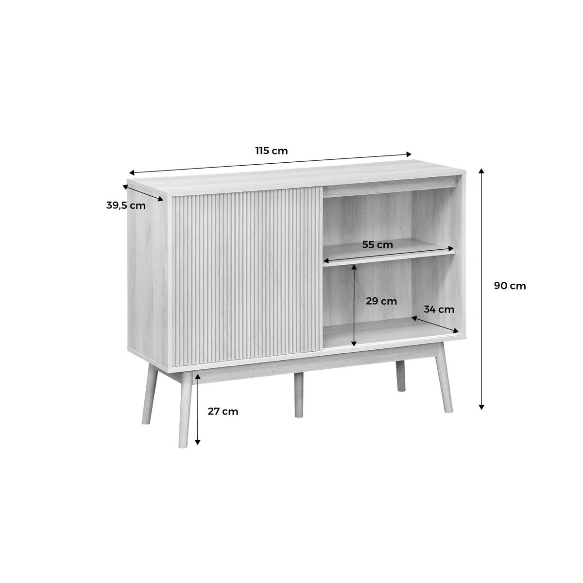 Buffet décor bois strié 1 porte coulissante 115cm LINEAR bois foncé, SWEEEK