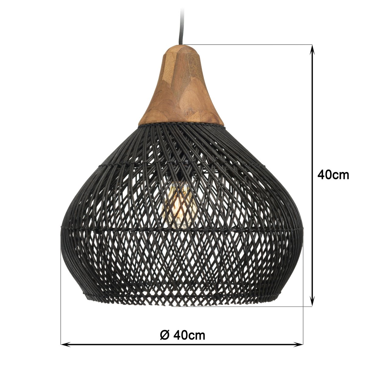 Suspension cloche en rotin FOLELLI noir, PIER IMPORT