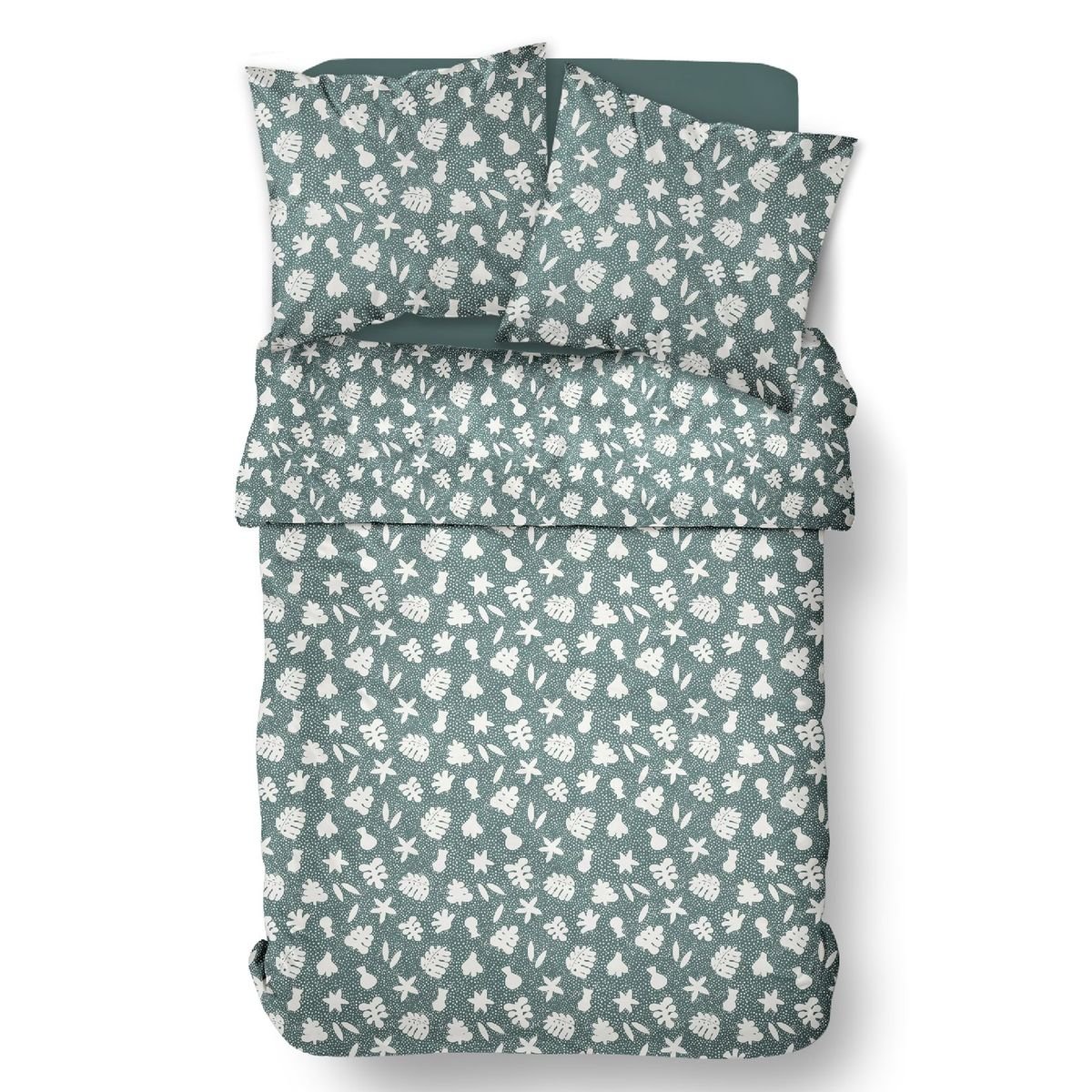 Parure de lit imprimé floral coton SUNSHINE AGATHE vert, TODAY