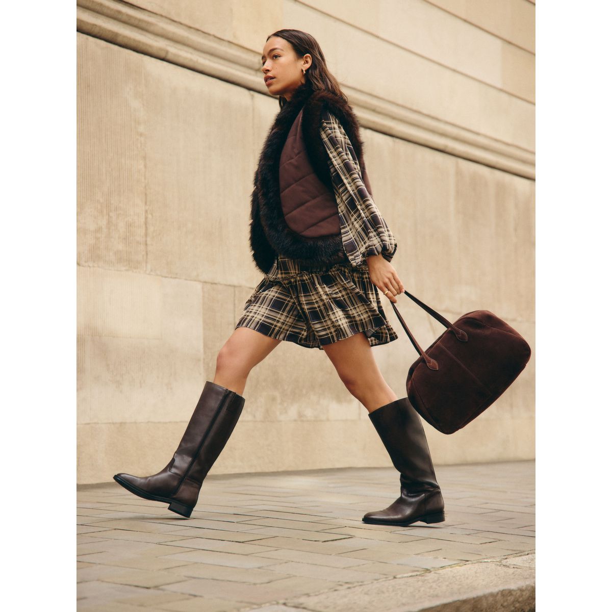 Bottes d'équitation plates forever comfort® cuir brun chocolat, NEXT
