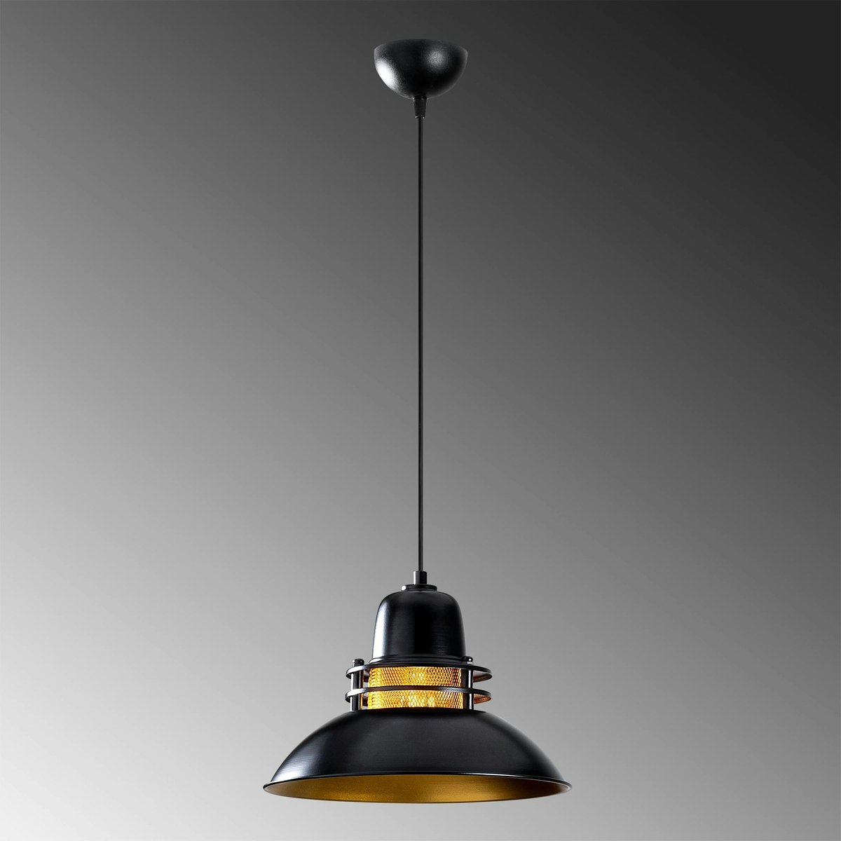 Suspension industrielle métal noir & doré, avec grille SILE noir, PIER IMPORT