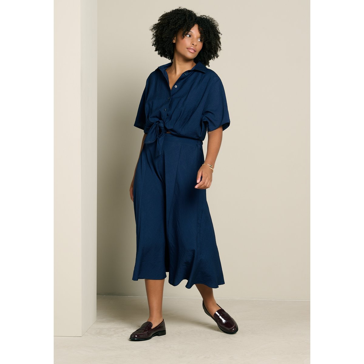 Chemise nouée manches courtes bleu marine, LOLALIZA