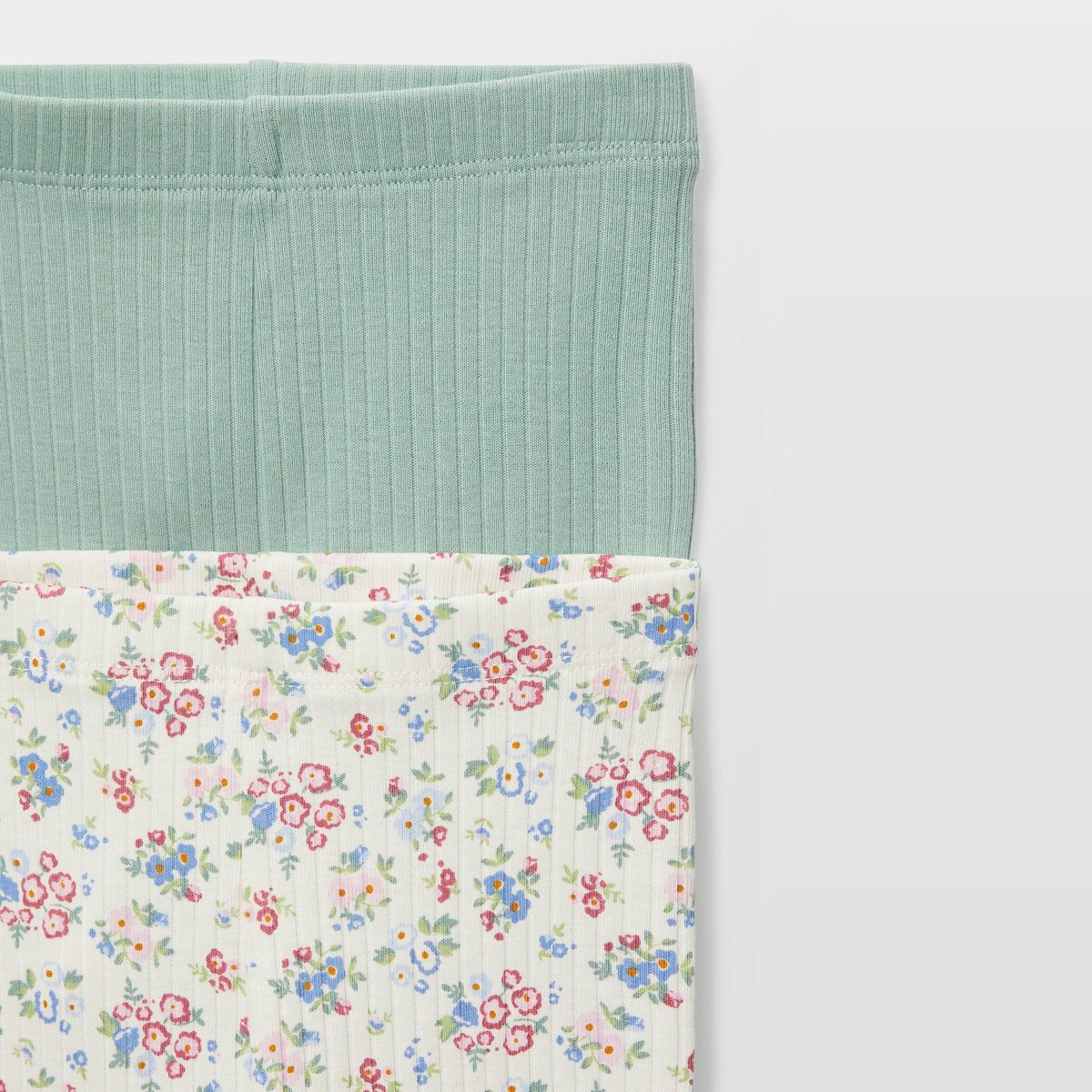 Lot de 2 leggings un uni et un imprimé en coton BIO GOTS naturel, BOUT'CHOU