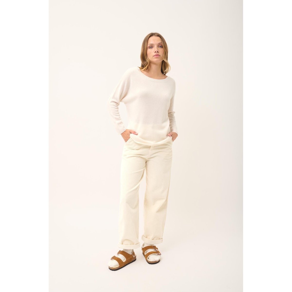 Pull Chauve Souris Ivoire Rebecca blanc, JUST CASHMERE