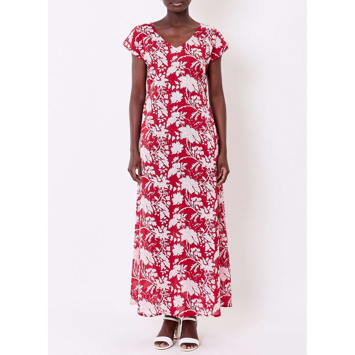 Robe longue imprimée voile de coton bio ALAIANE rouge varana, LA FIANCÉE