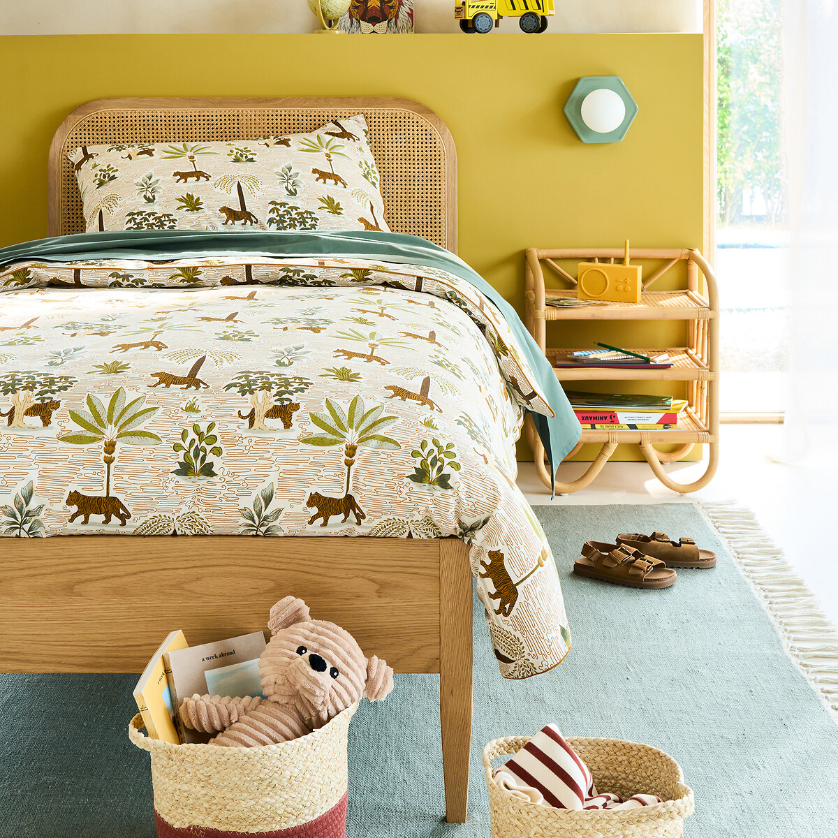 Cama individual de mimbre, roble y chapado, con somier, MADARA roble, LA REDOUTE INTERIEURS