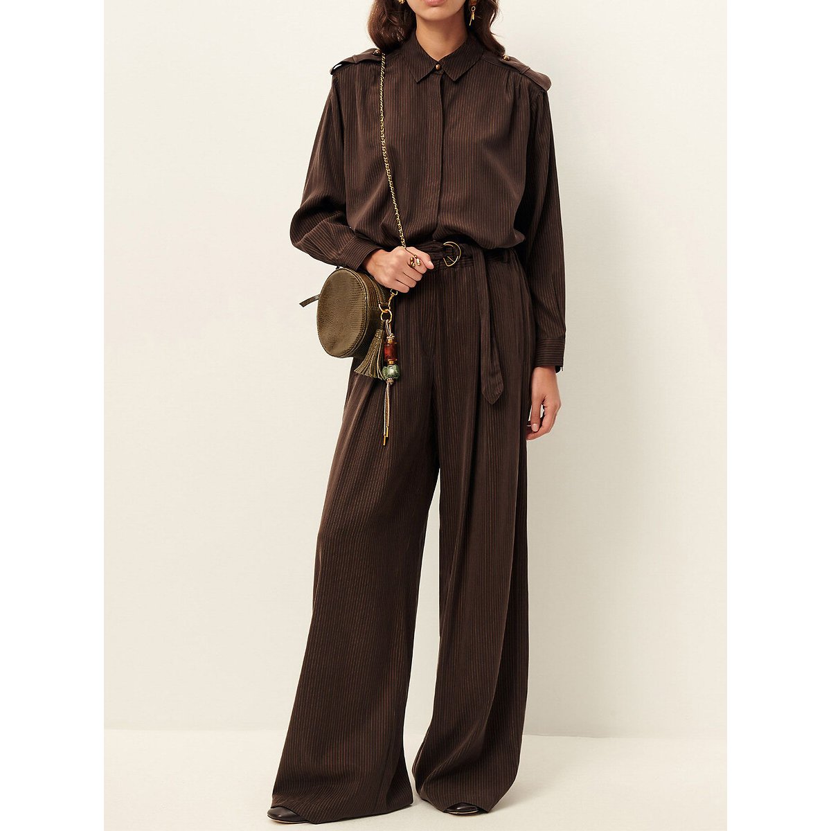 Pantalon large satiné, à fines rayures, RIM marron, SESSUN