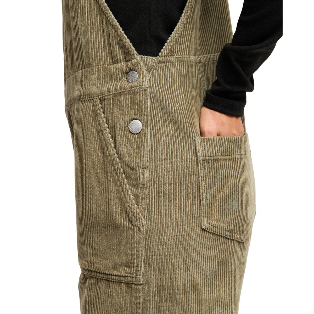 Salopette en velours côtelé de coton TRAILBLAZER OVERALL. vert oil green, ROXY
