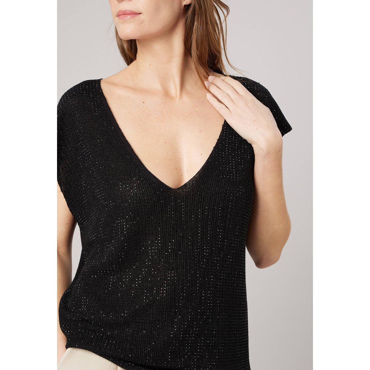 Pull ample femme en maille brillante VEYRA noir, DEELUXE