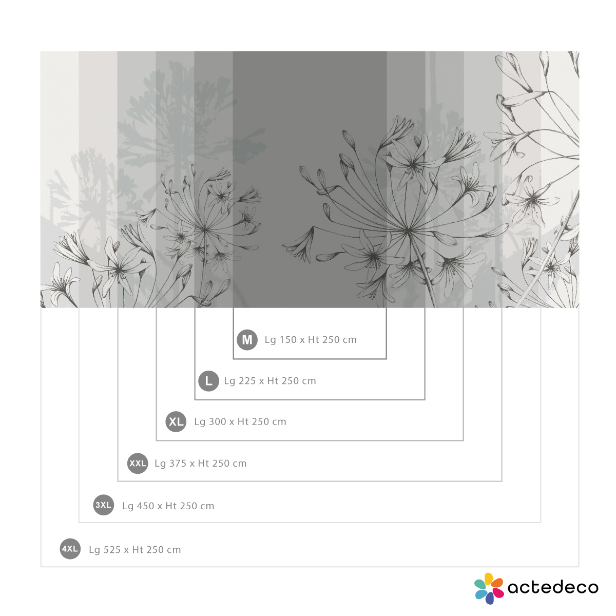 Papier peint panoramique Agapanthes, Couleurs 150 x 250cm couleurs, ACTE DECO