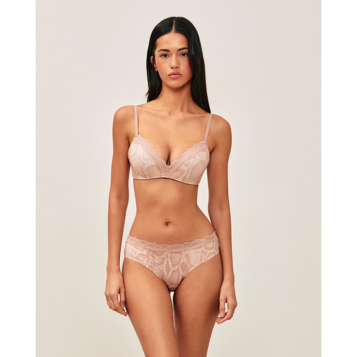 Soutien-gorge triangle push-up en microfibre motif serpent NEW SOFTIZ marron clair, UNDIZ
