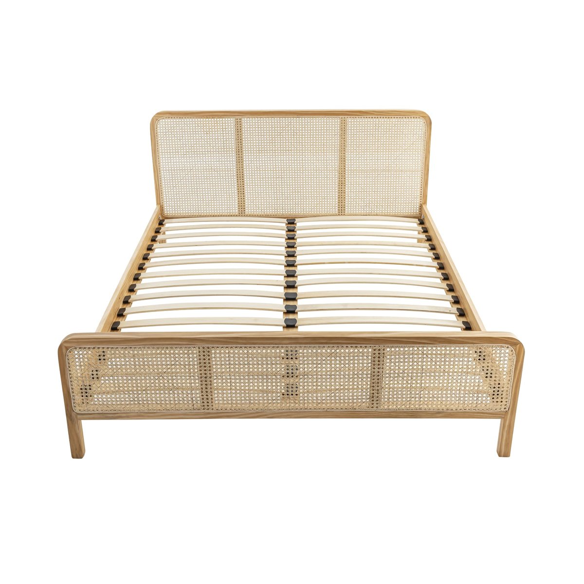 Lit en pin massif cannage avec 2 planches de chevet cannage - ANNA bois naturel, TERRE DE NUIT