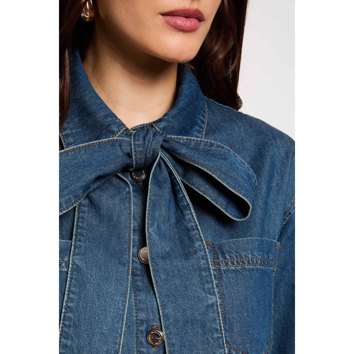 Chemise jean lavallière denim stone, MORGAN