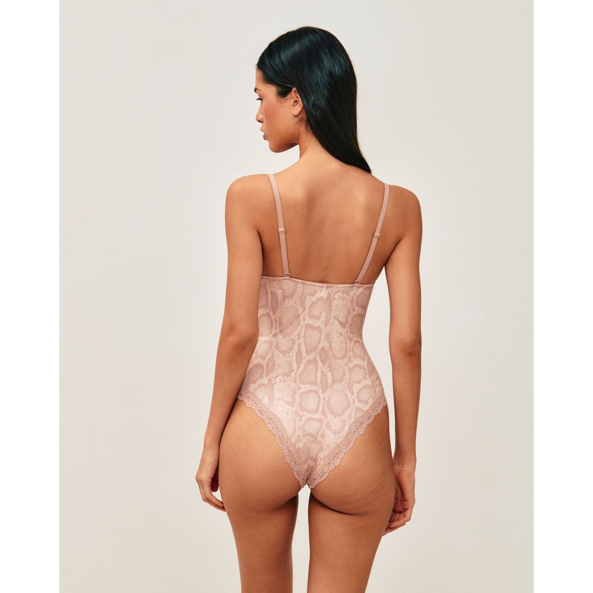 Body en microfibre et dentelle imprimé serpent NEW SOFTIZ marron clair, UNDIZ