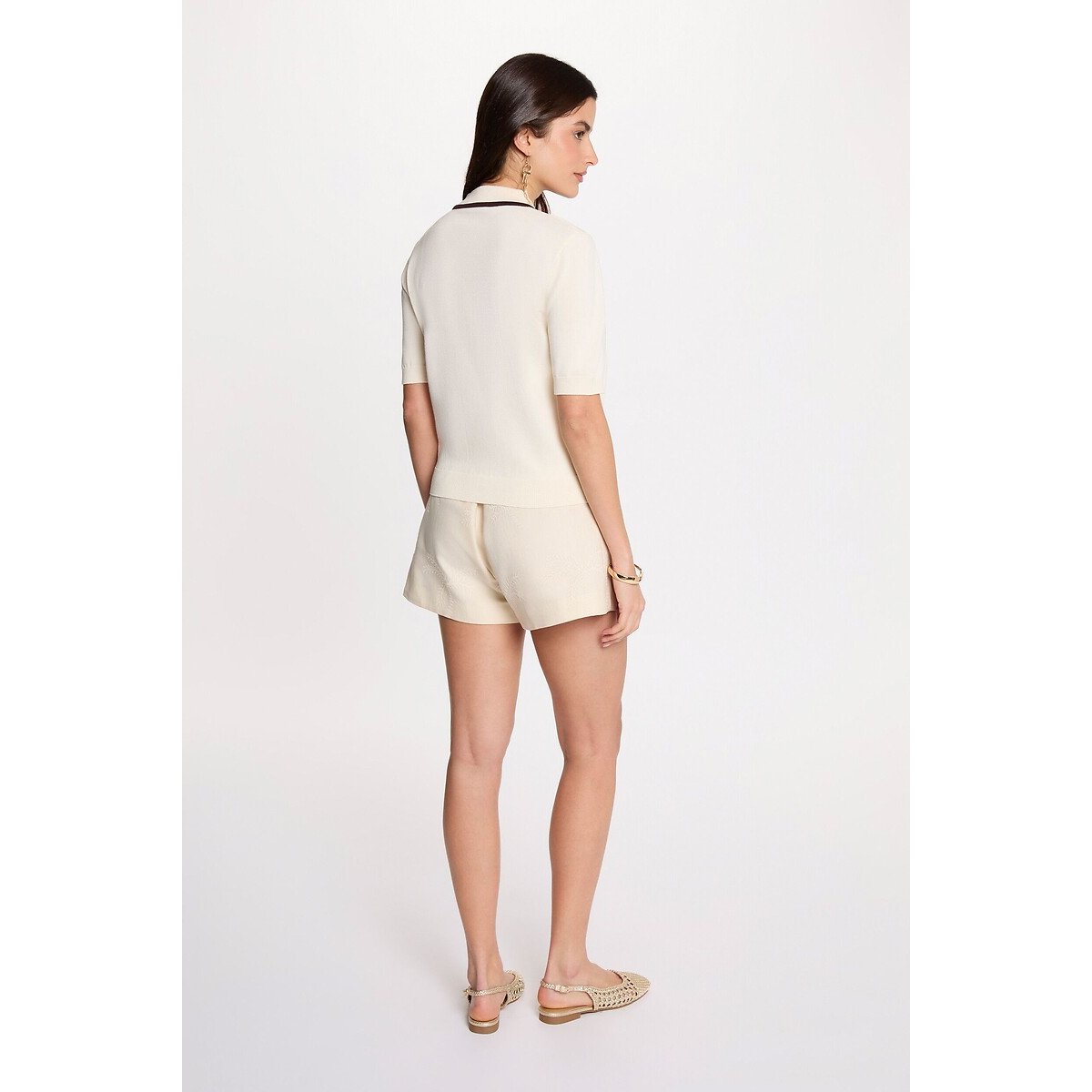 Gilet manches courtes ivoire/chocolat, MORGAN