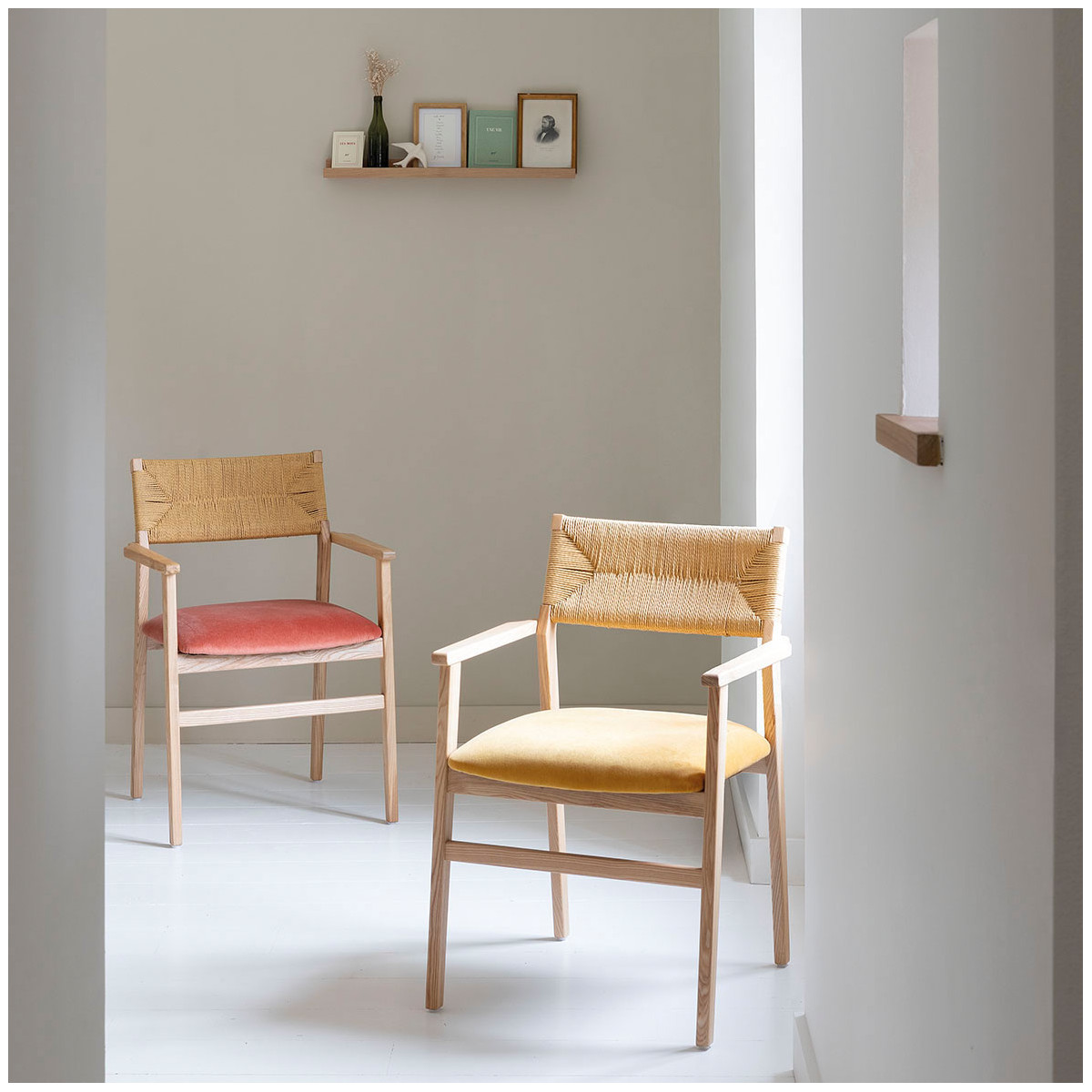 Chaise PALOMA velours finition bois blond rose, BLANC D’IVOIRE