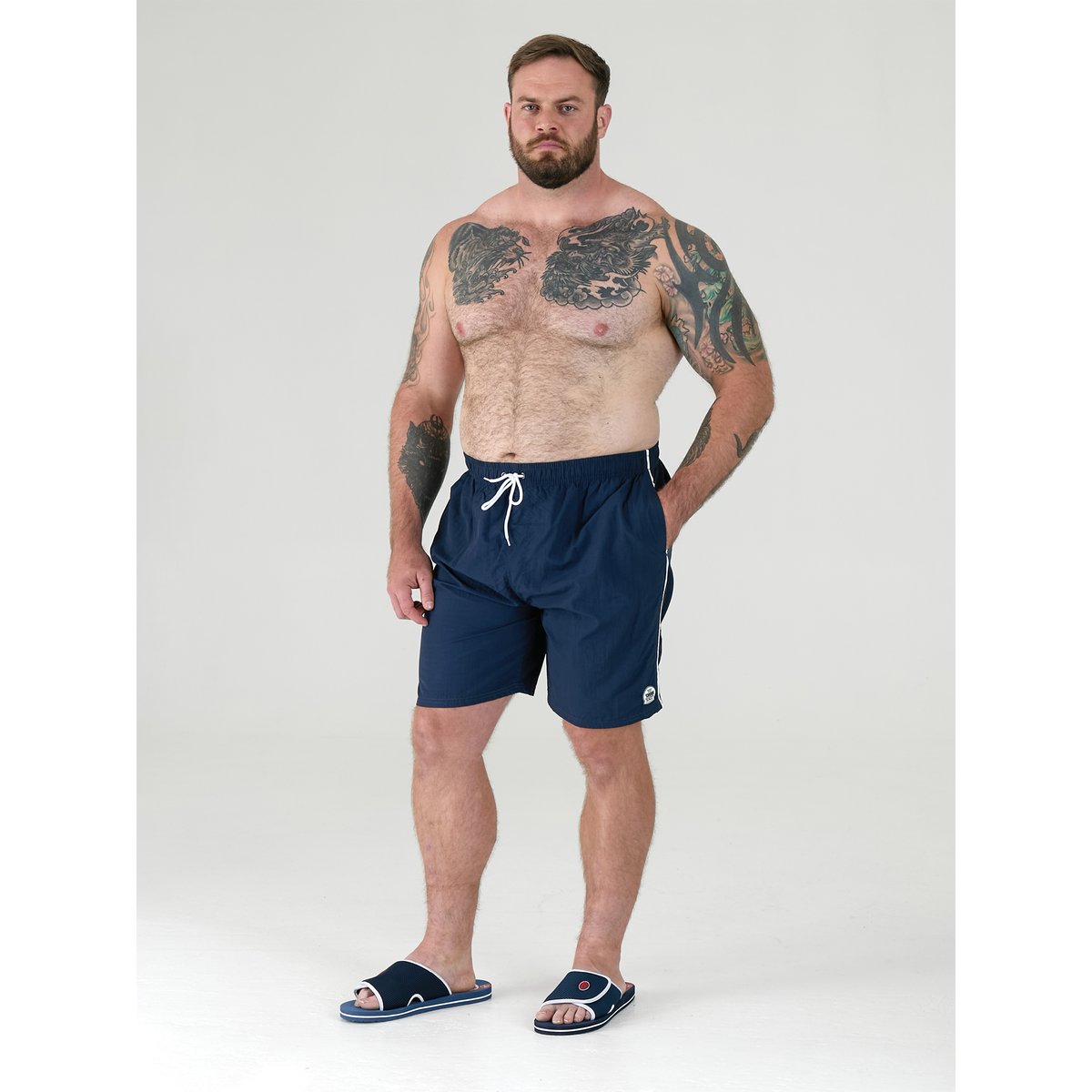 Short de bain uni à taille élastiquée YARROW bleu marine, DUKE
