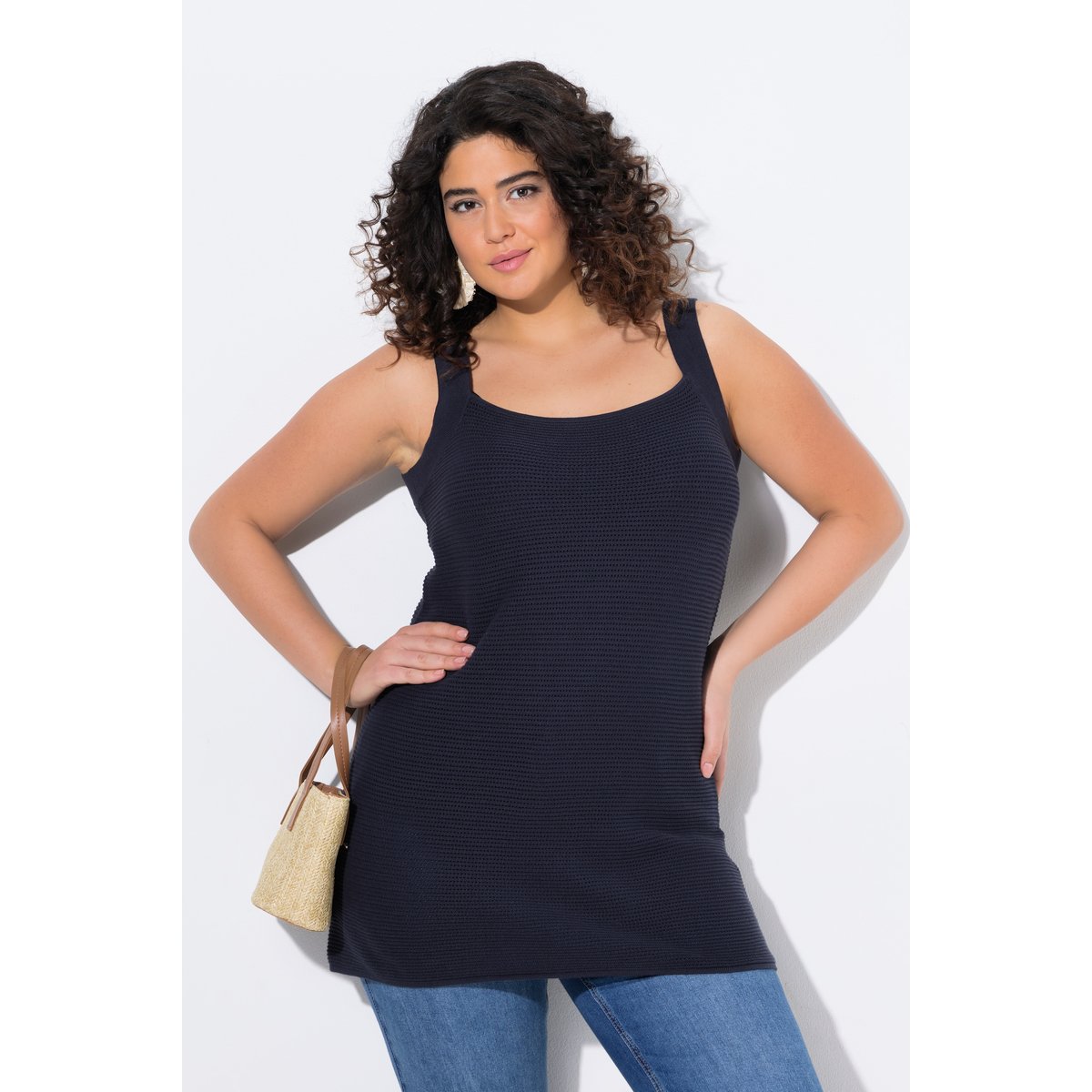 Débardeur en maille. Décolleté carré. Coton marine, ULLA POPKEN