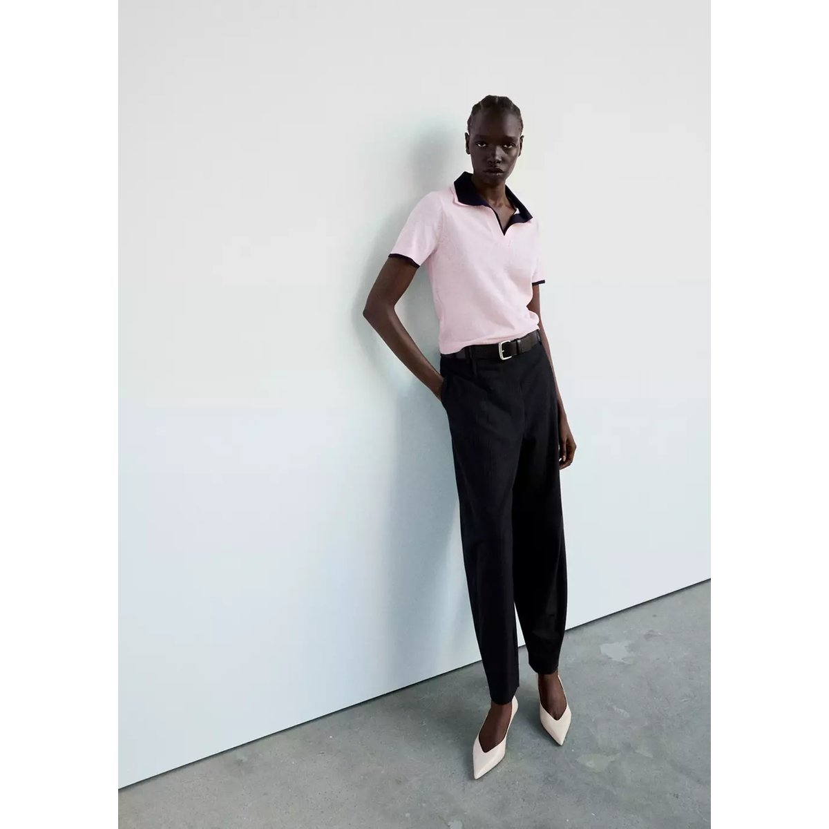 Polo en jersey avec col contrastant rose clair, MANGO