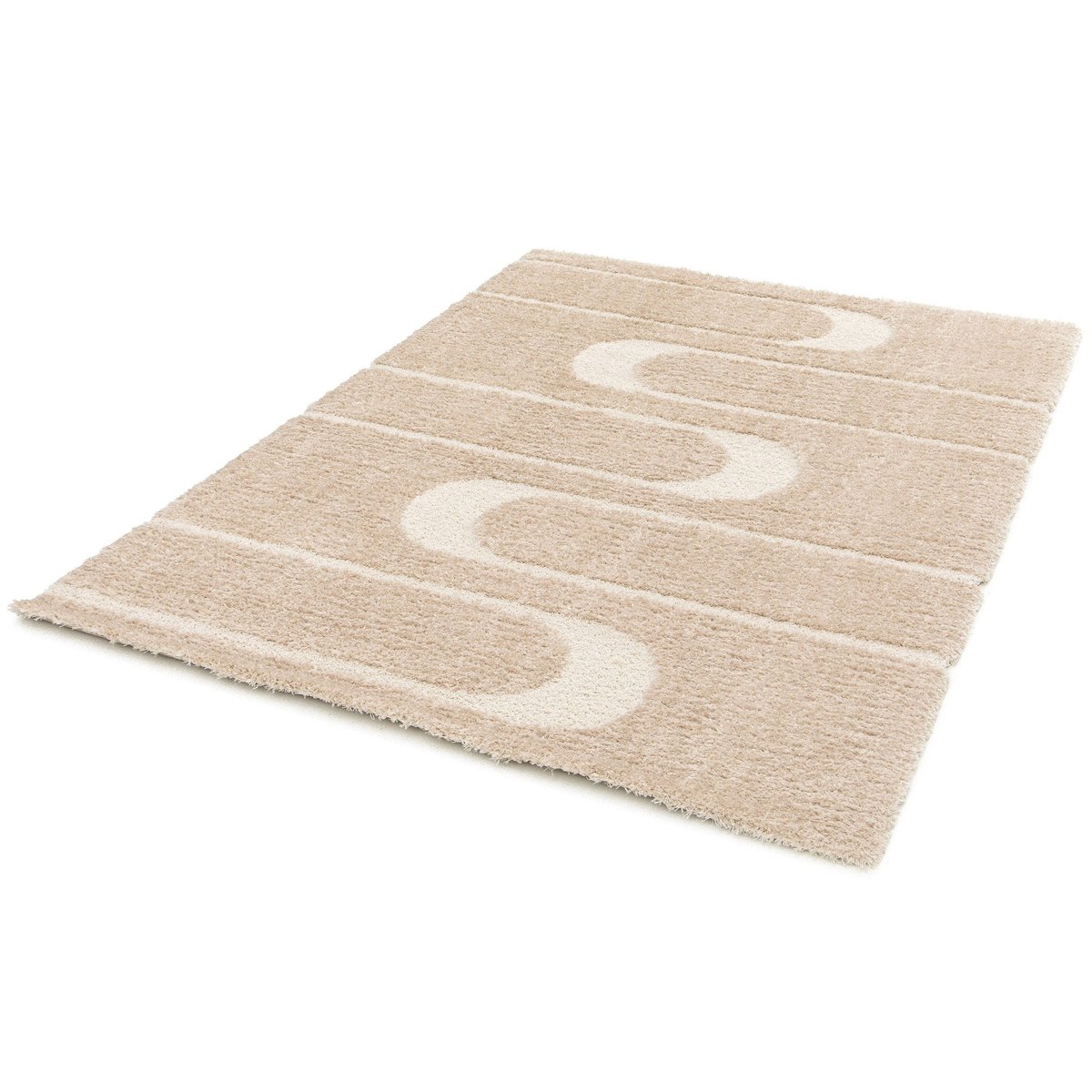 Tapis doux et épais en polyester recyclé effet relief CALLIGRAMME beige sable, AFK LIVING