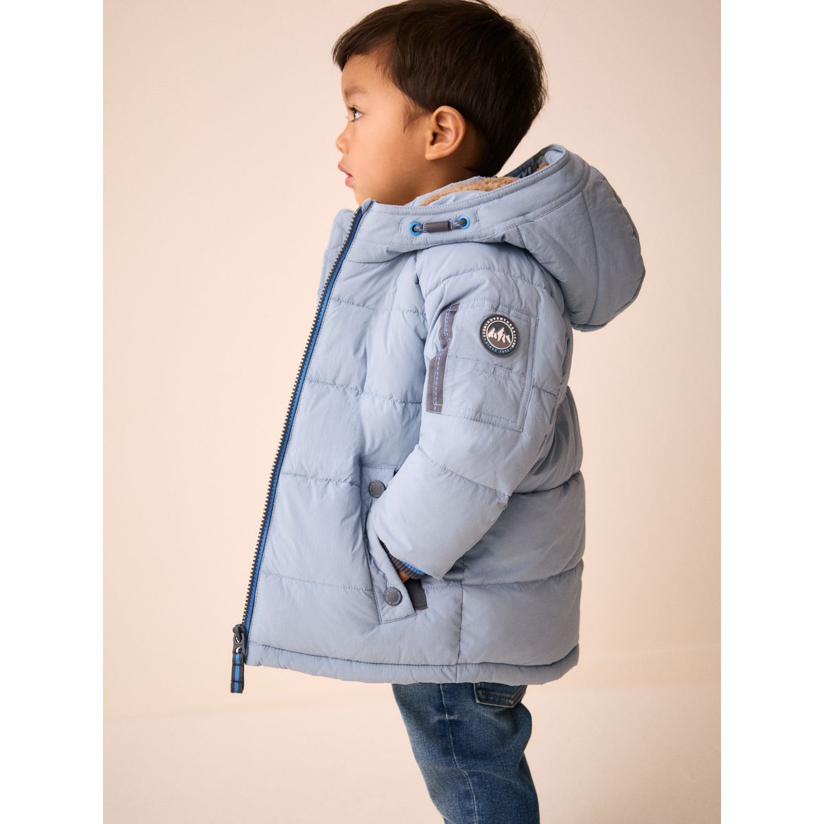 Manteau rembourré à doublure peau lainée bleu clair, NEXT