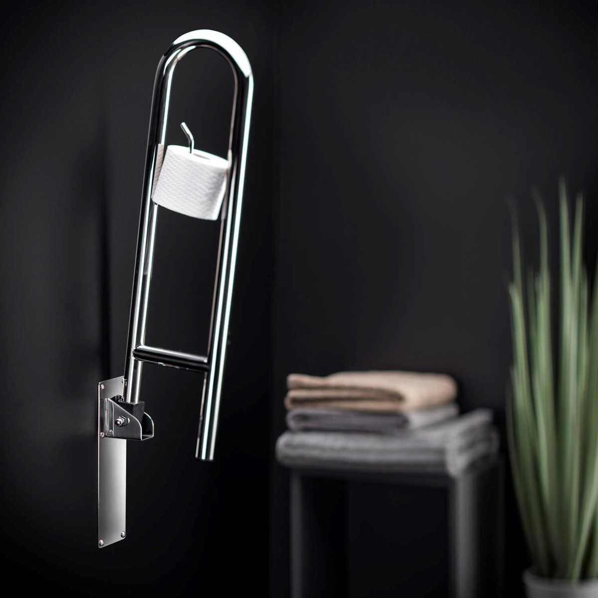 Barre D'appui Wc Pliable Avec Porte Papier ARCHITECT chrome, COSMIC