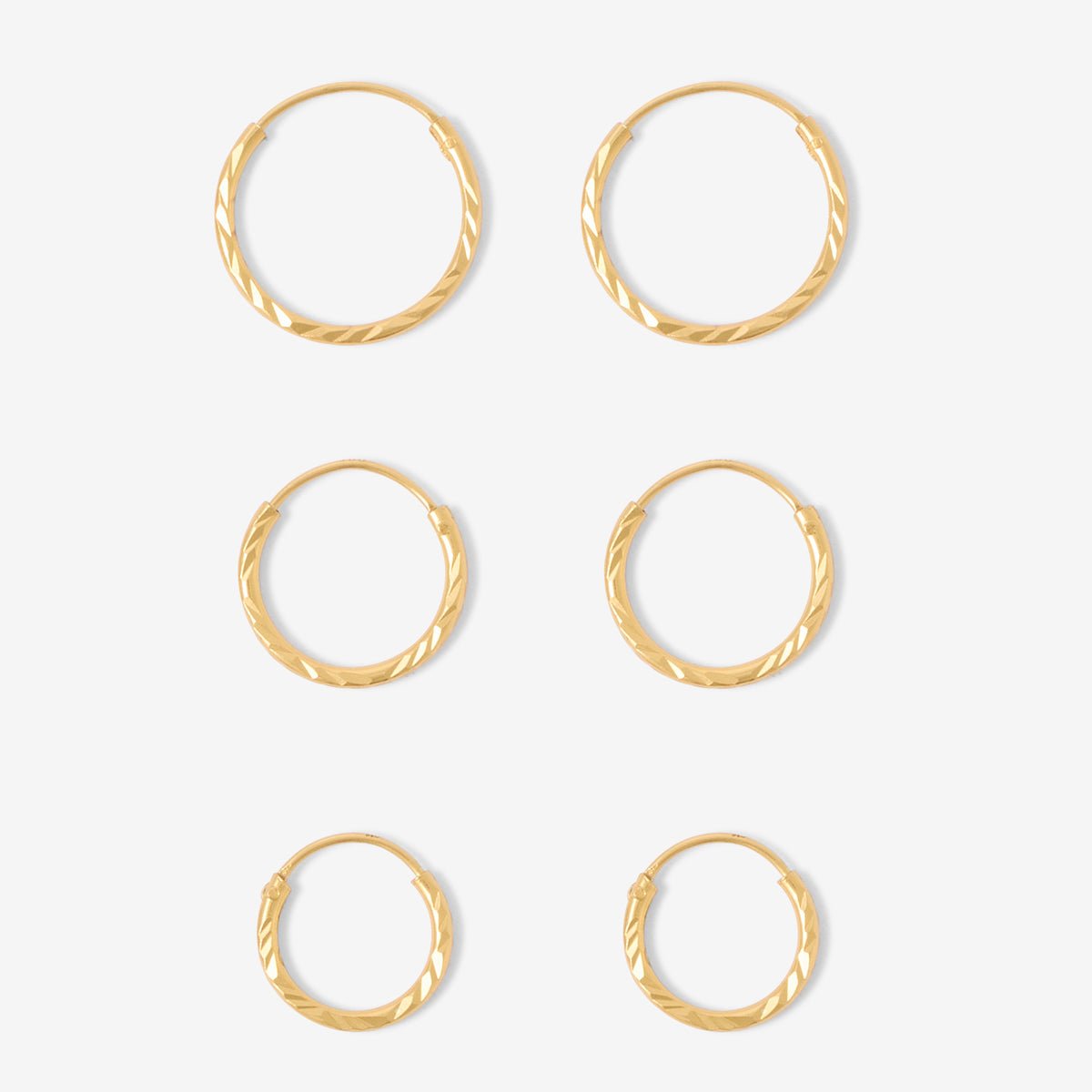 Set 3 paires de créoles ciselées - argent 925 doré doré, BALABOOSTE