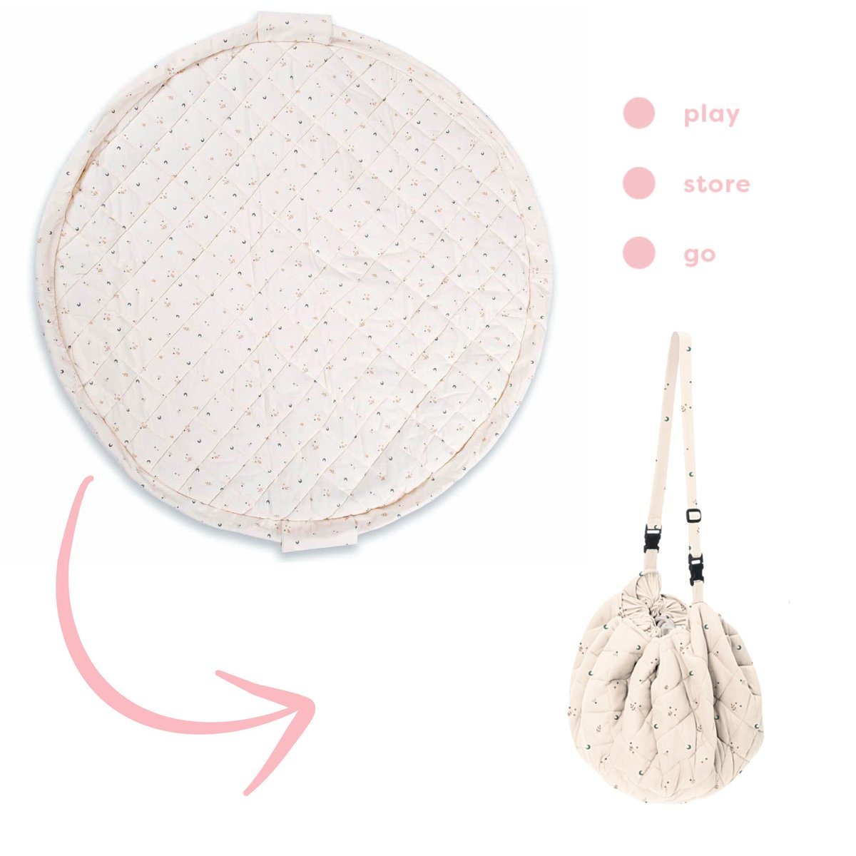 Tapis de jeu 2 en 1 Noomad Organic Soft ecru, bleu, noir, PLAY&GO