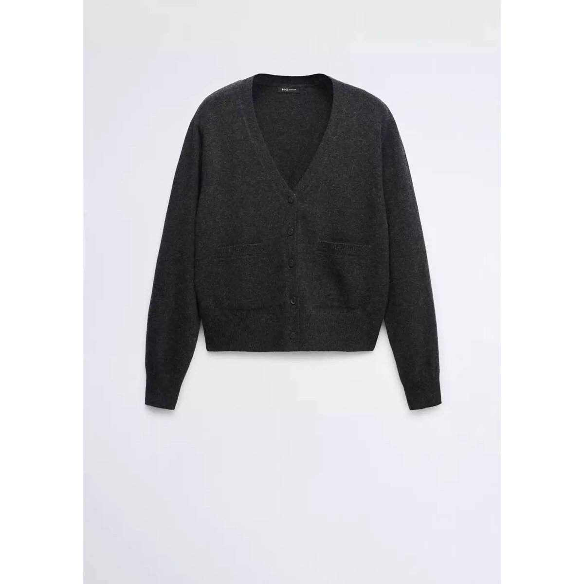 Cardigan laine col en V gris anthracite, MANGO