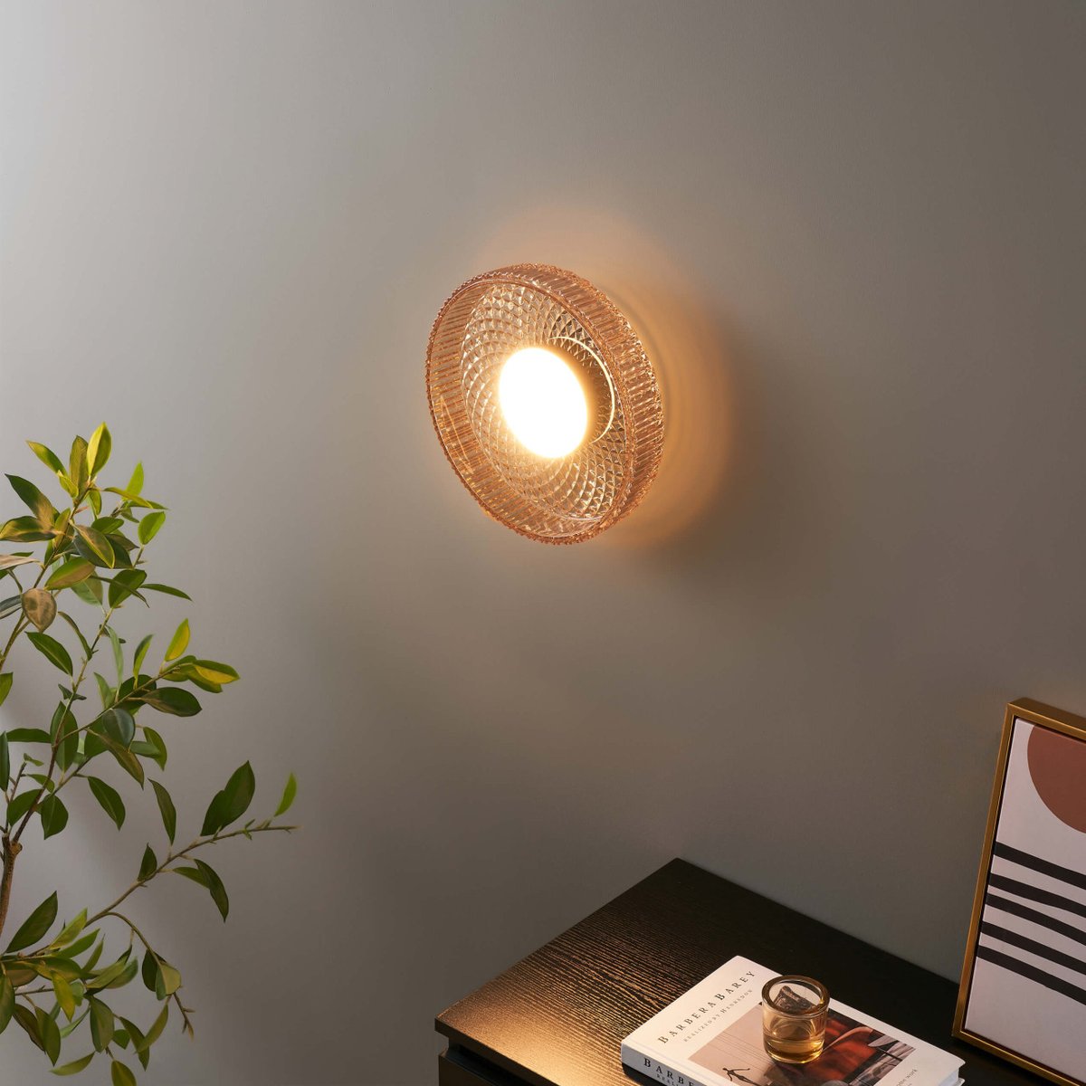 Plafonnier LED en verre ambré strié - DAMIAN noir et ambré, KOSILUM
