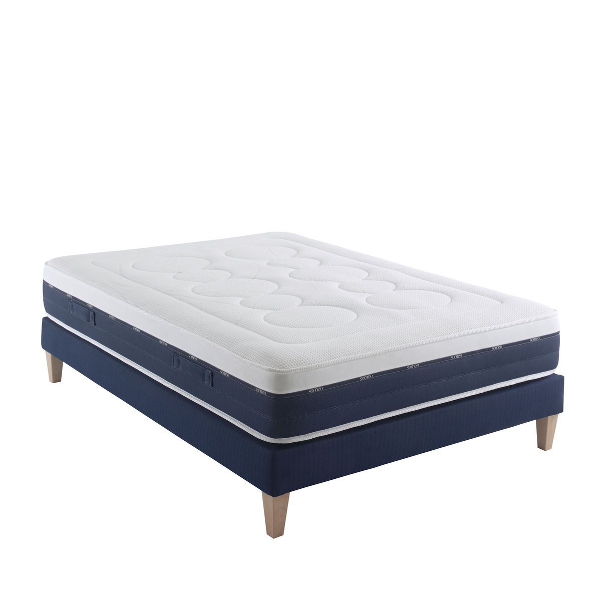 Ensemble matelas ressorts et mémoire de forme, sommier et pieds Rêve 600 blanc, SOMEO