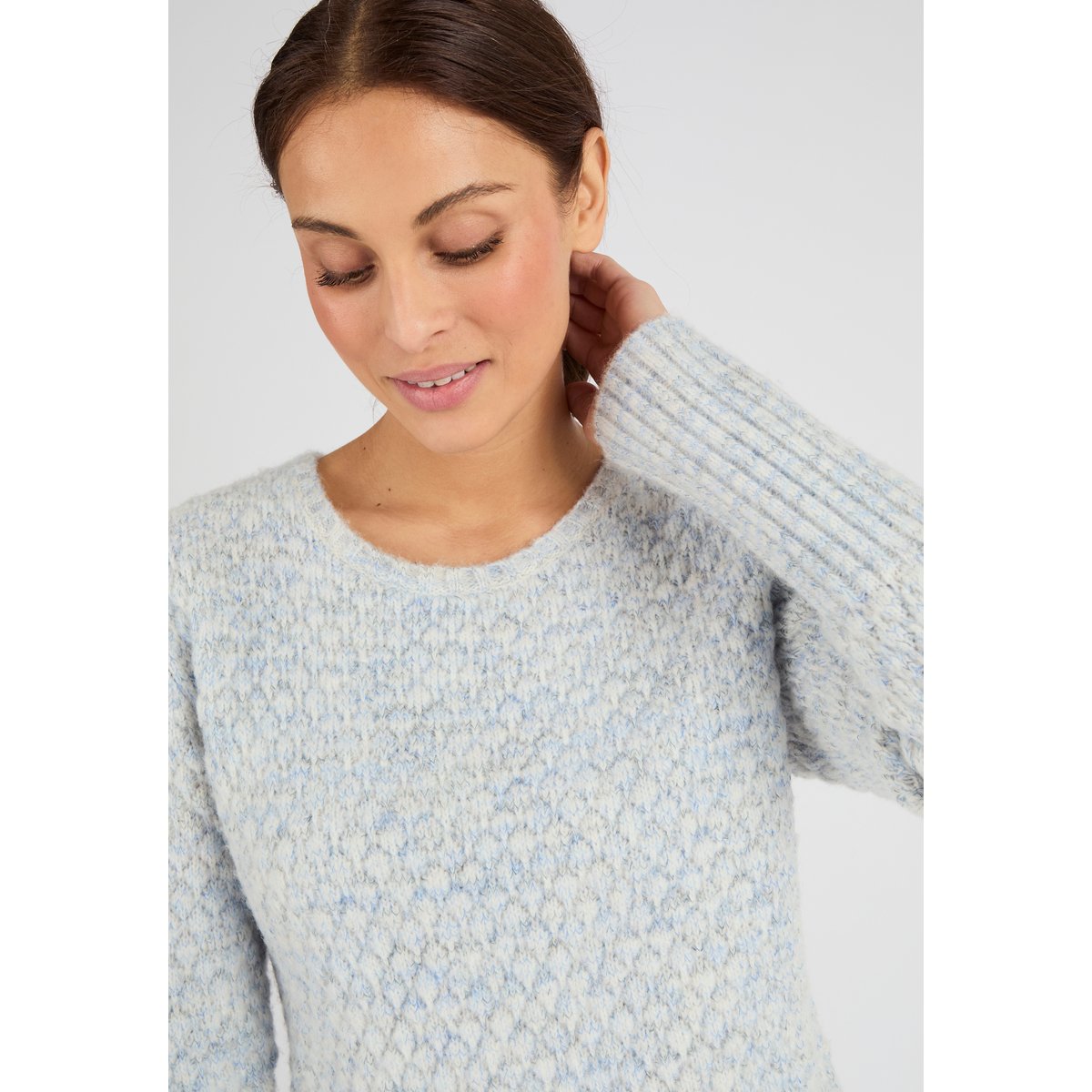 Pull maille multicolore bleu clair chiné, DAMART