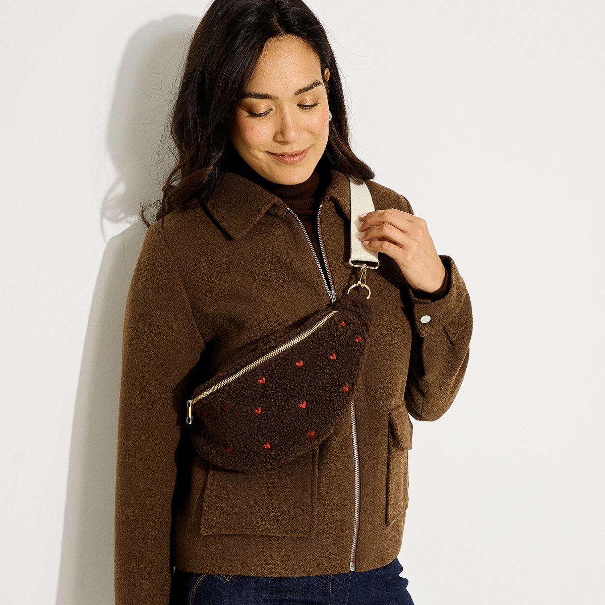 Sac banane moumoute cœur marron, GRAIN DE MALICE