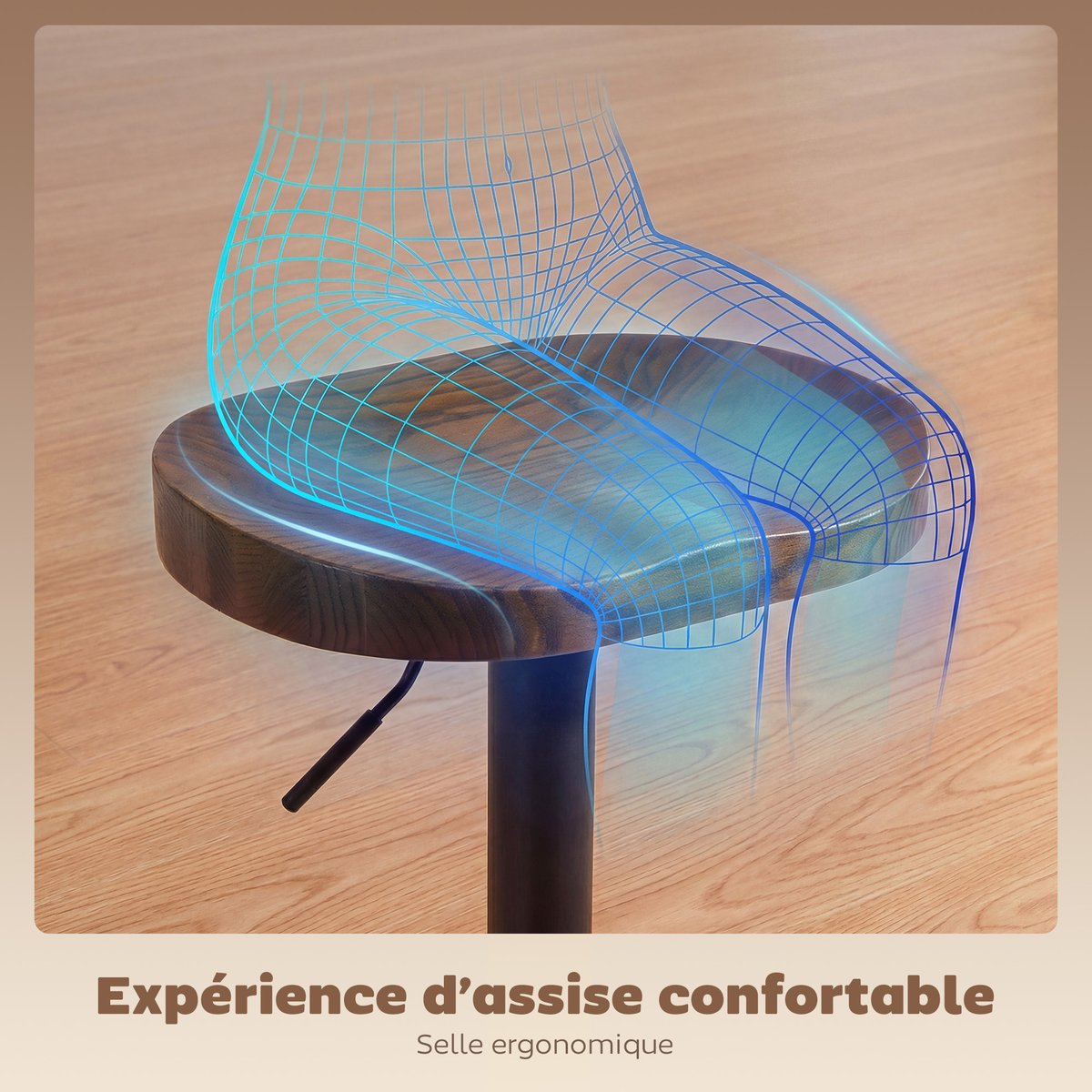 Tabouret de bar Bois d'orme Marron foncé marron foncé, noir, HOMCOM