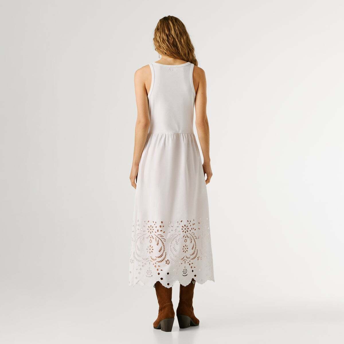 Robe longue, sans manches, avec détail broderies blanc, PEPE JEANS