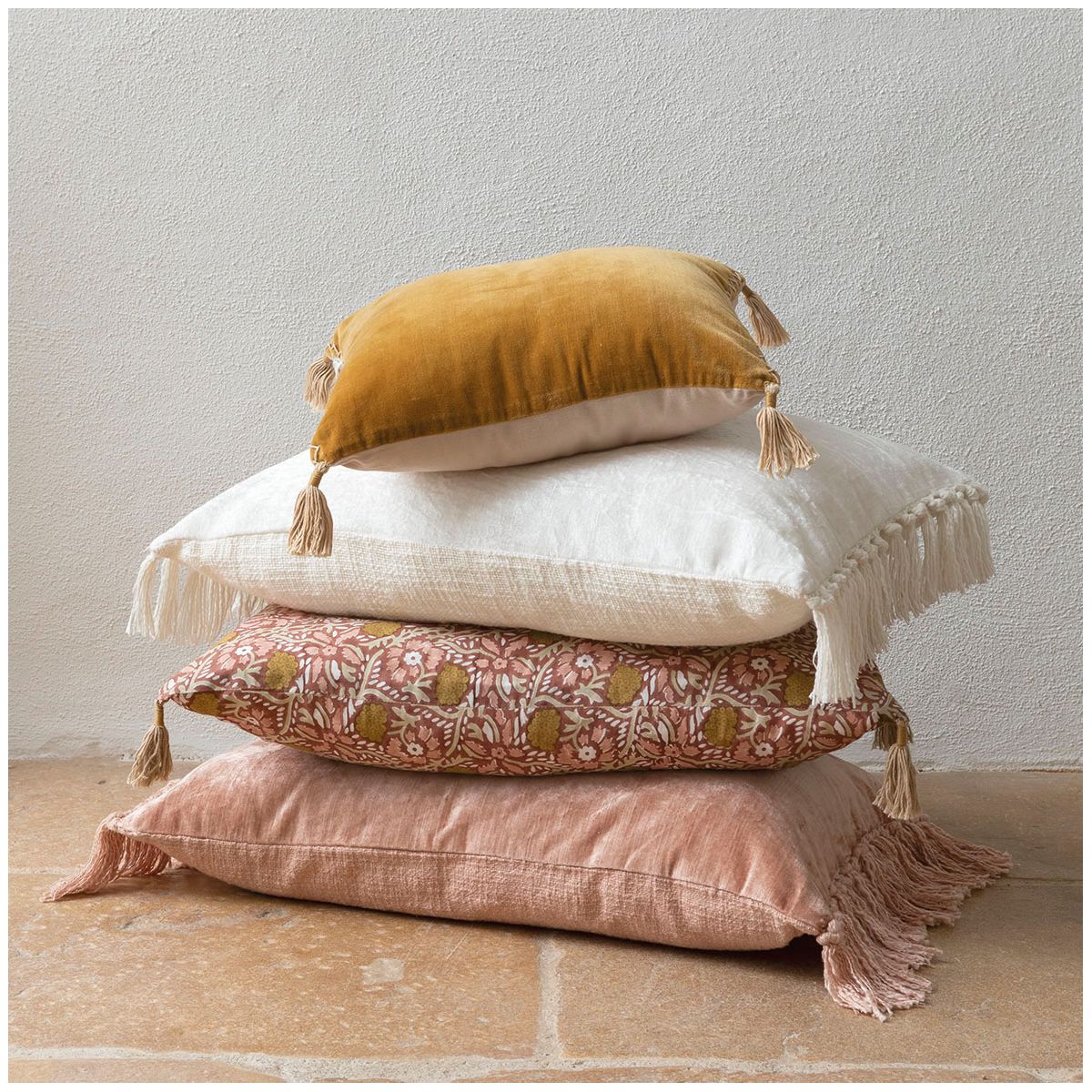 Housse de coussin PAULA en velours irisé rose, BLANC D’IVOIRE