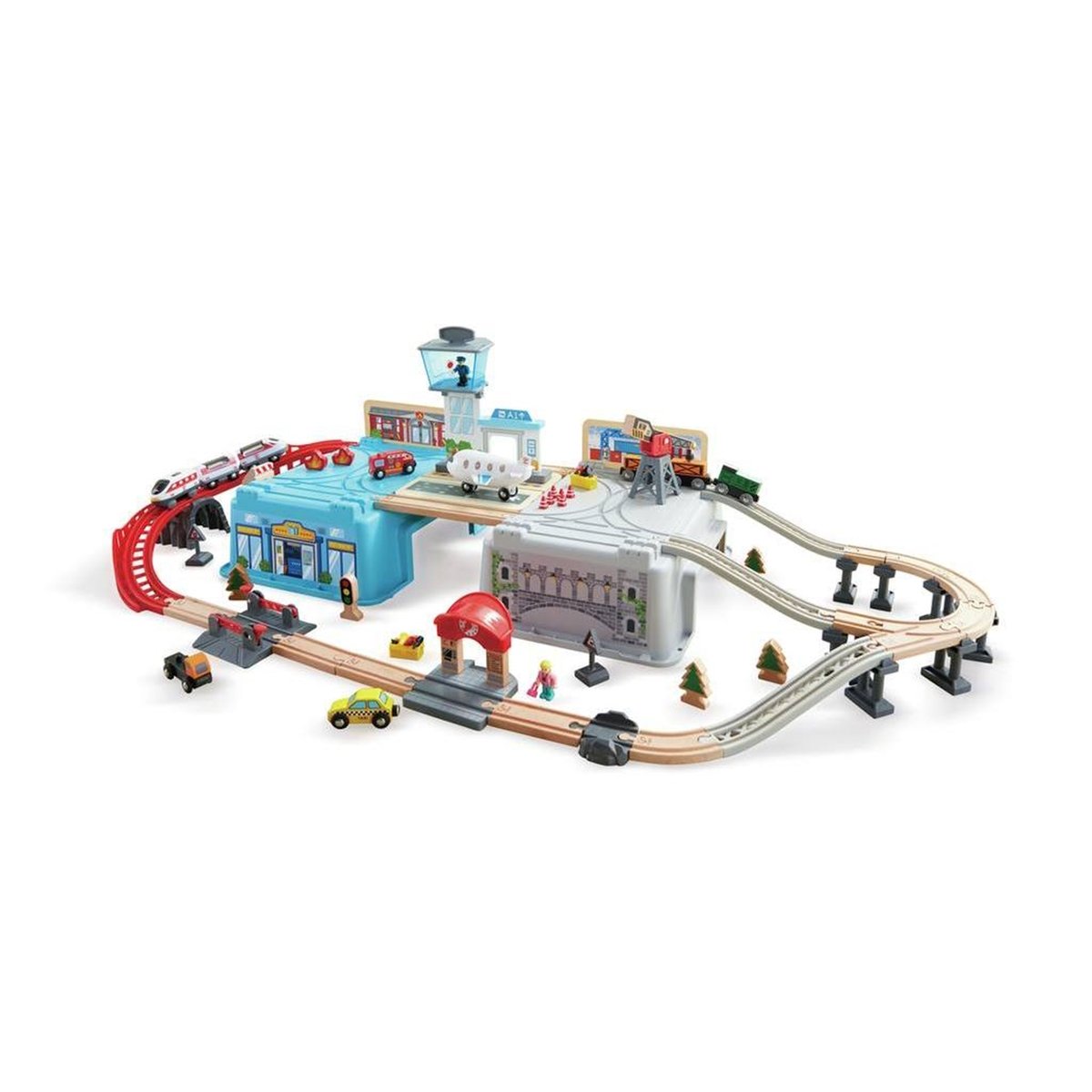 Paysage urbain train dans boîte de rangement multicolore, HAPE