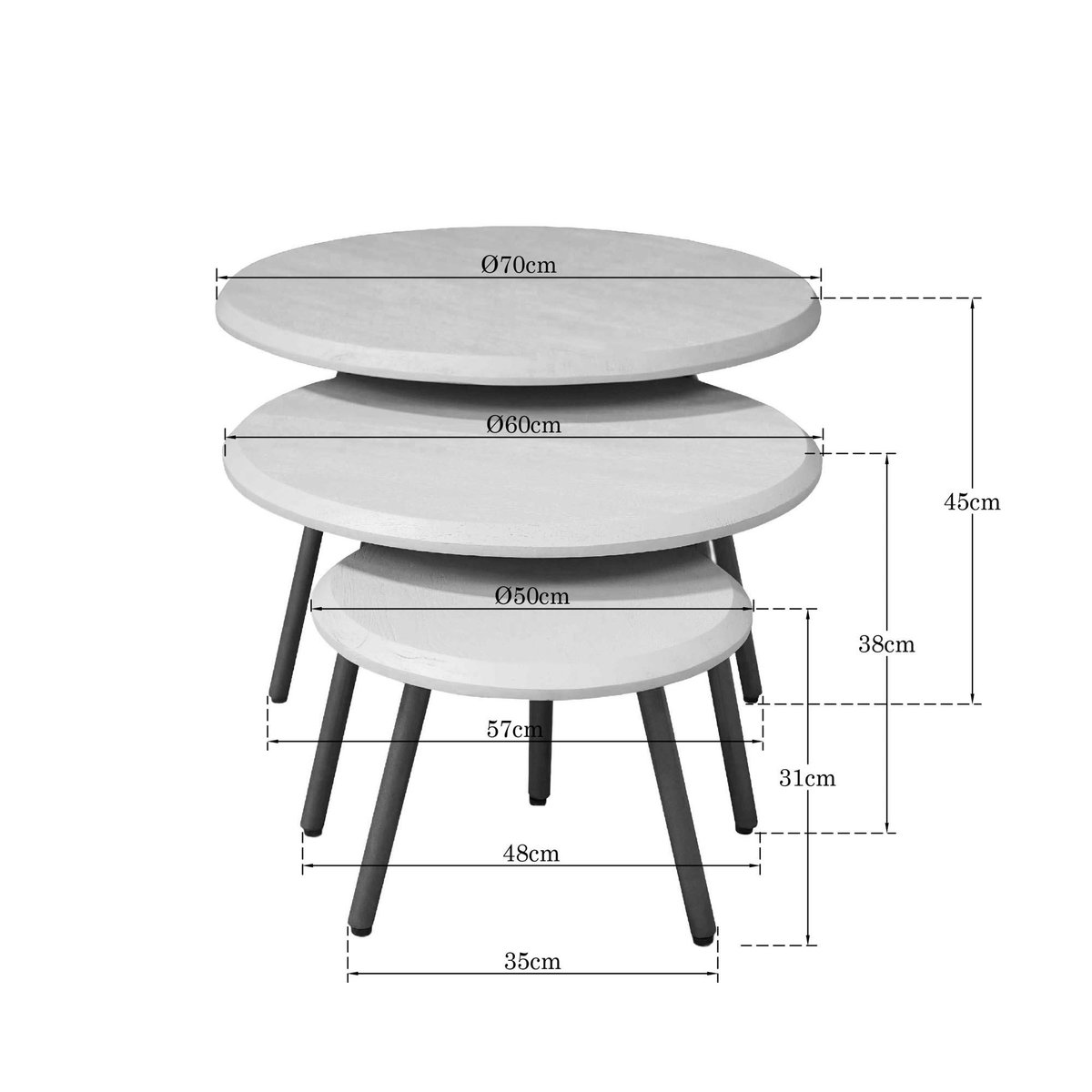Table basse gigogne ronde en bois beige sable (x3) ALMA beige, PIER IMPORT
