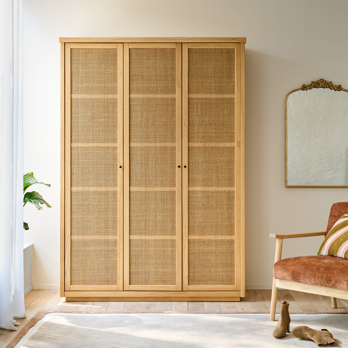 Armário de 3 portas, pinho maciço e cana de rattan, Gabin natural, LA REDOUTE INTERIEURS